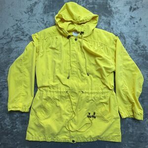 Vintage Talbots Jacket Womens Small Bright Yellow Hooded Cinch Waist Retro Comfy